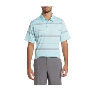 PGA Tour Golf Mens Blue Striped Short Sleeve Collared Golf Polo Shirt Sz L New
